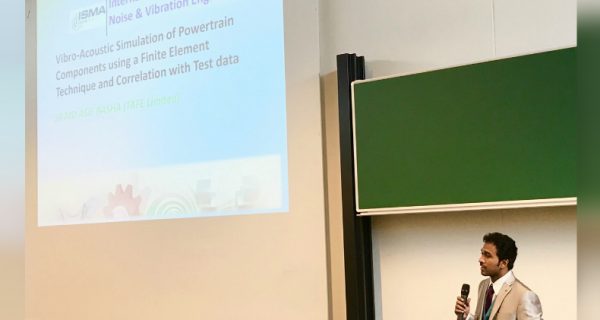 Asif Basha K from TAFE R&D presents a paper at the 2016 Leuven Conference on Noise and Vibration Engineering
