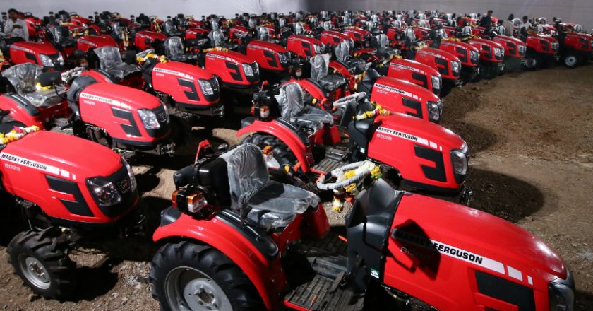 A fleet of MF 6028 - premium compact utility tractors that were delivered to over 100 farmers in Nashik Maharashtra